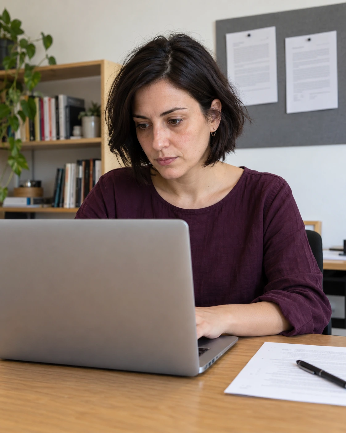 A campaign analyst at work in a modest office; generated photograph.