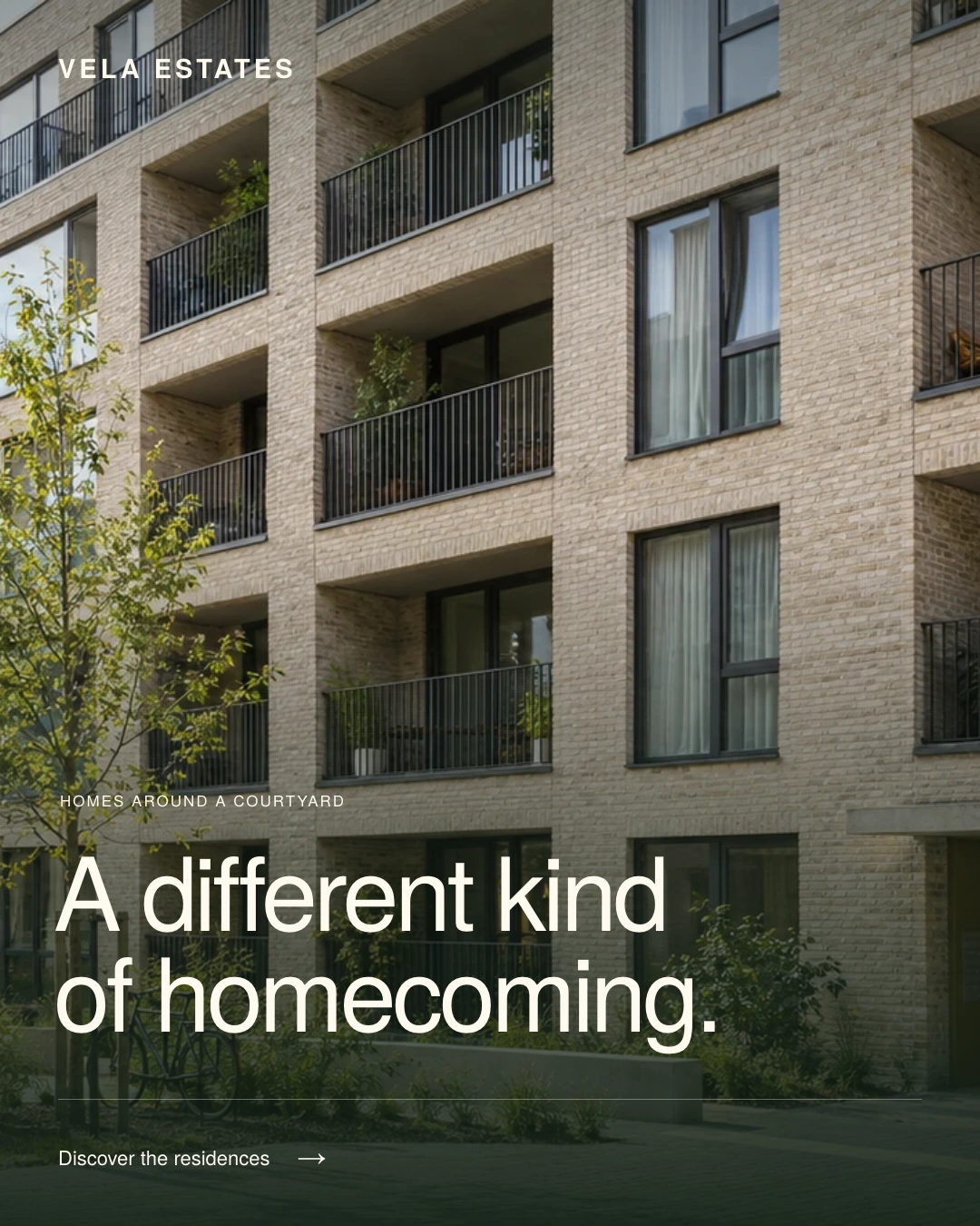 Vela Estates social advertisement: Courtyard, Variant A