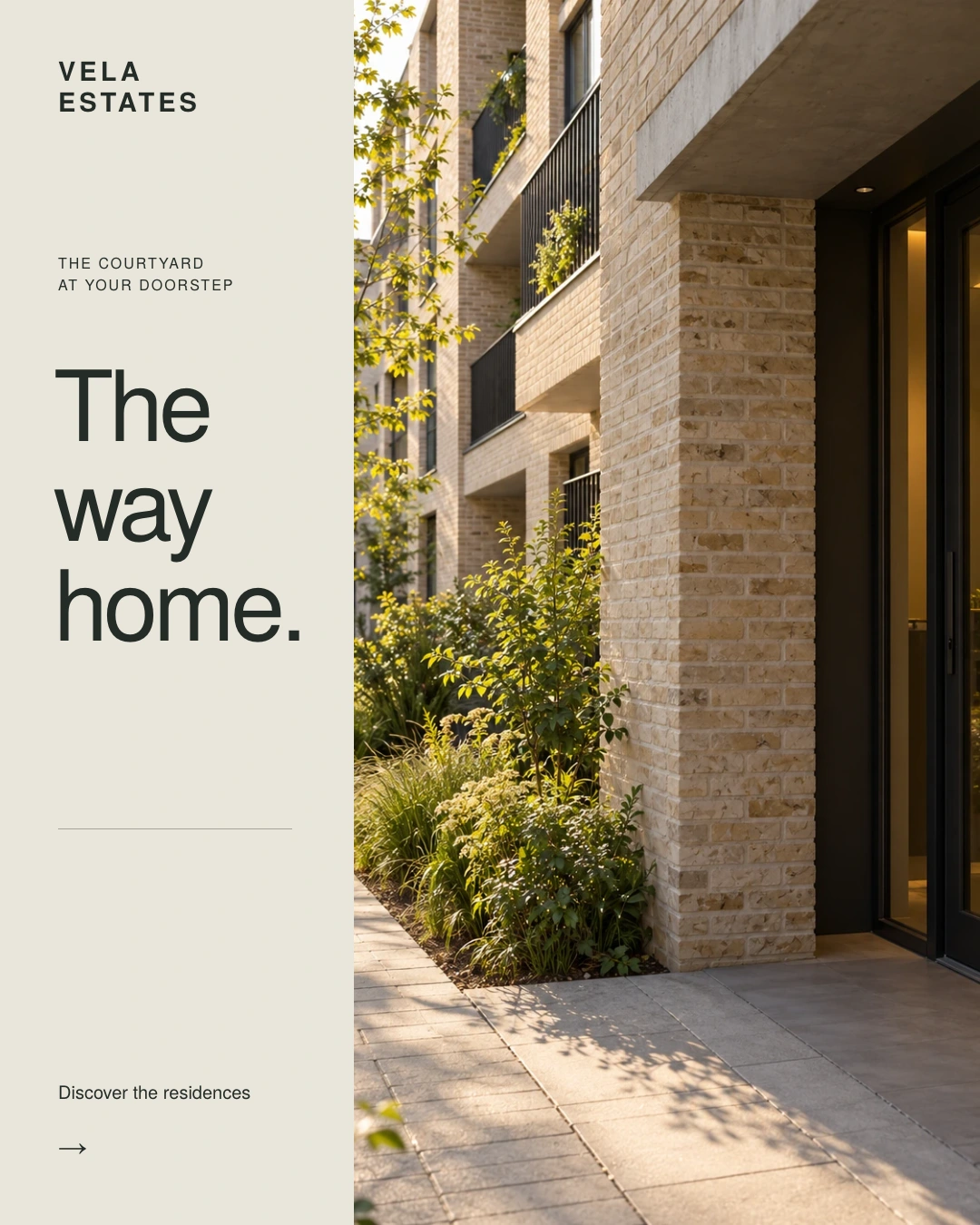 Vela Estates social advertisement: Courtyard, Variant B