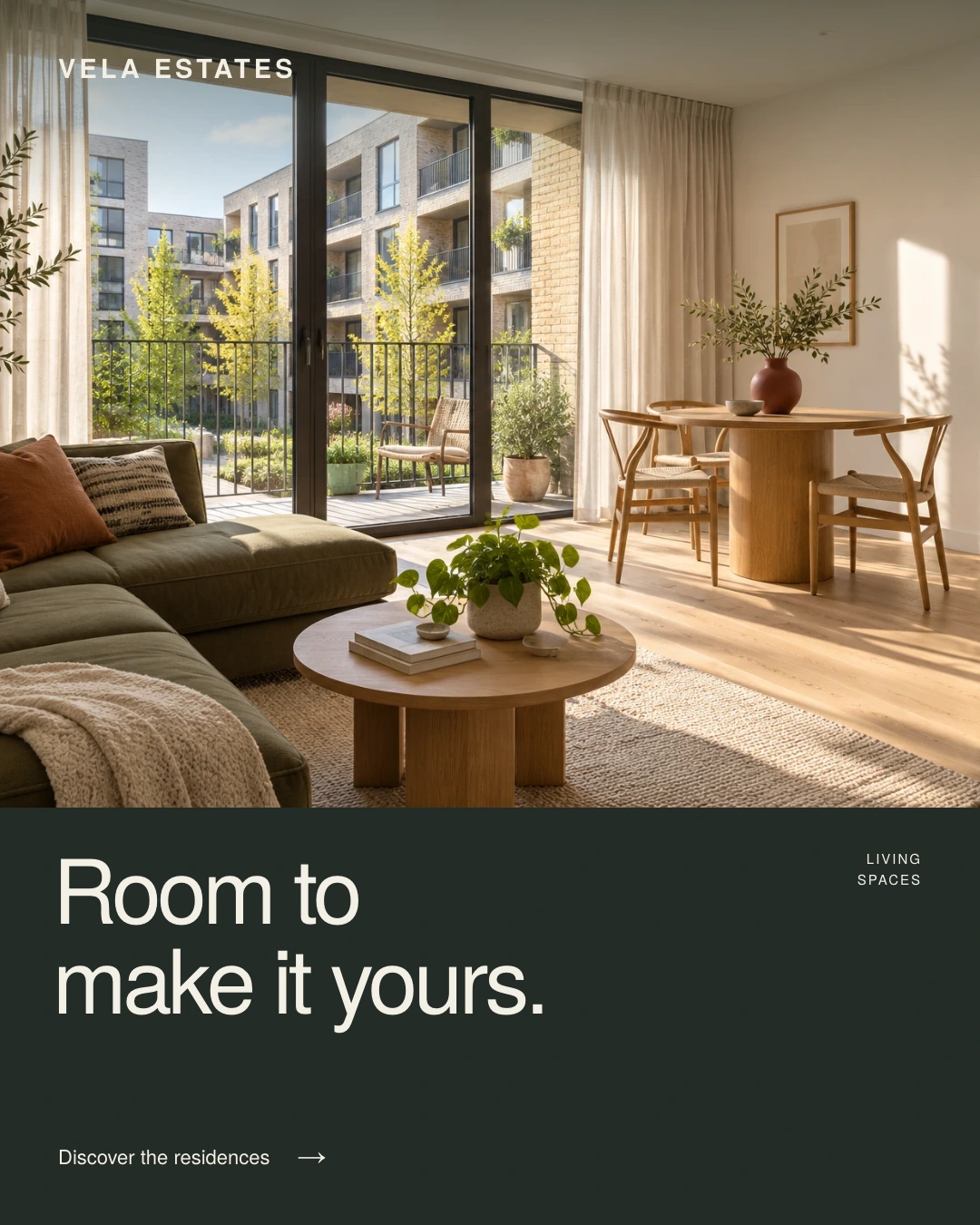 Vela Estates social advertisement: Living space, Variant A