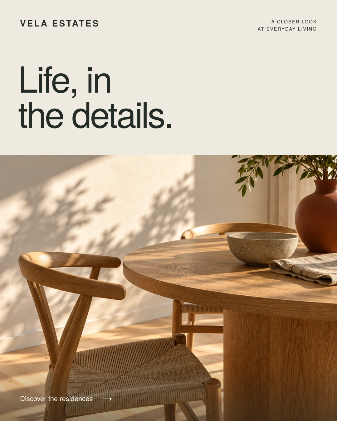 Vela Estates social advertisement: Living space, Variant B