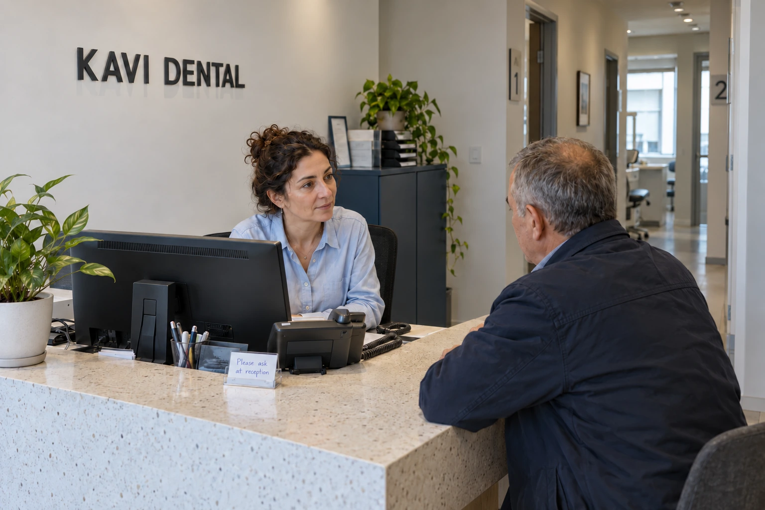 Human attention at reception. Generated photographic illustration.
